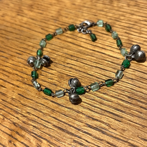 Vintage Aurora Borealis Green White Beads Anklet Bracelet 9”w/extra chain - Picture 5 of 7